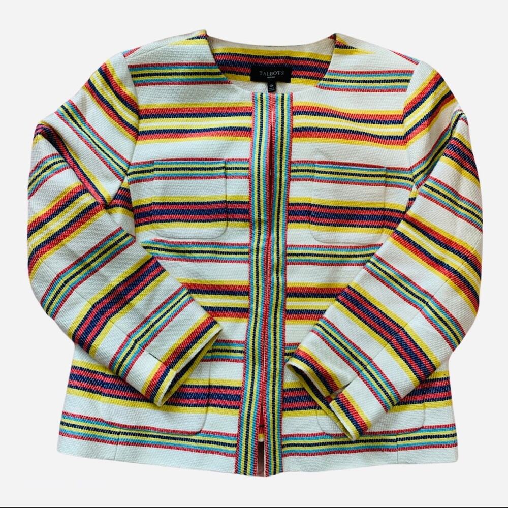 Talbots Multi-Color Stripe Textured Collarless Ho… - image 1